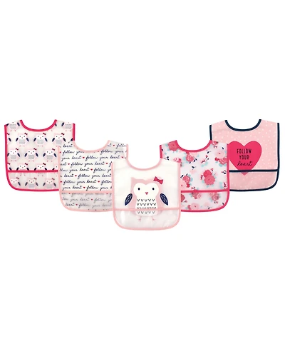 Hudson Baby Infant Girl Waterproof Peva Bibs 5pk, One Size