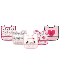 Hudson Baby Infant Girl Waterproof Peva Bibs 5pk, One Size