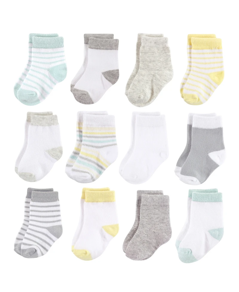 Hudson Baby Boys Unisex Plush Cotton-Blend Terry Crew Socks for Newborns, Design