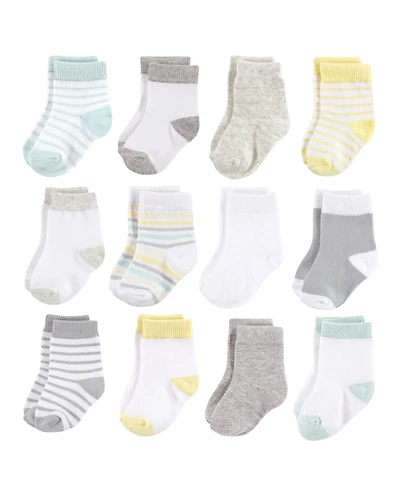 Hudson Baby Boys Unisex Plush Cotton-Blend Terry Crew Socks for Newborns, Design