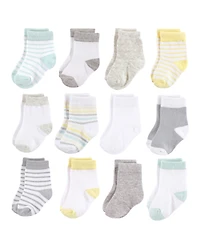 Hudson Baby Boys Unisex Plush Cotton-Blend Terry Crew Socks for Newborns, Design