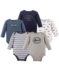 Hudson Baby Boys Five-Piece Collection of Long-Sleeve Cotton Bodysuits