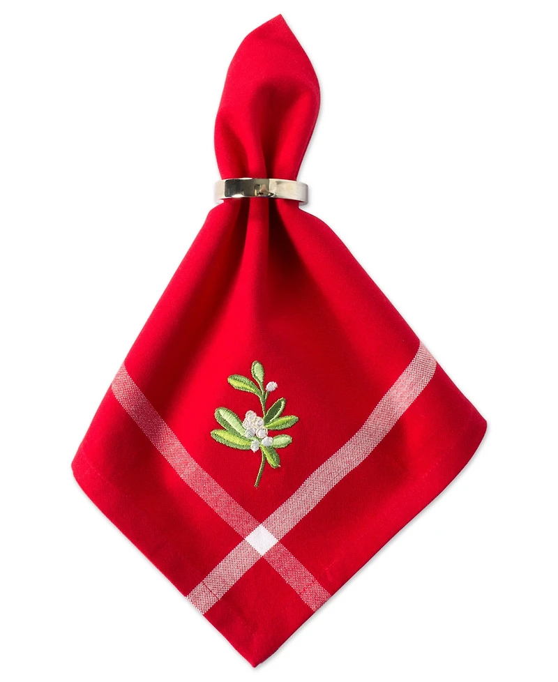 Embroidered Mistletoe Corner with Border Napkin, Set of 6