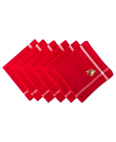 Embroidered Mistletoe Corner with Border Napkin, Set of 6