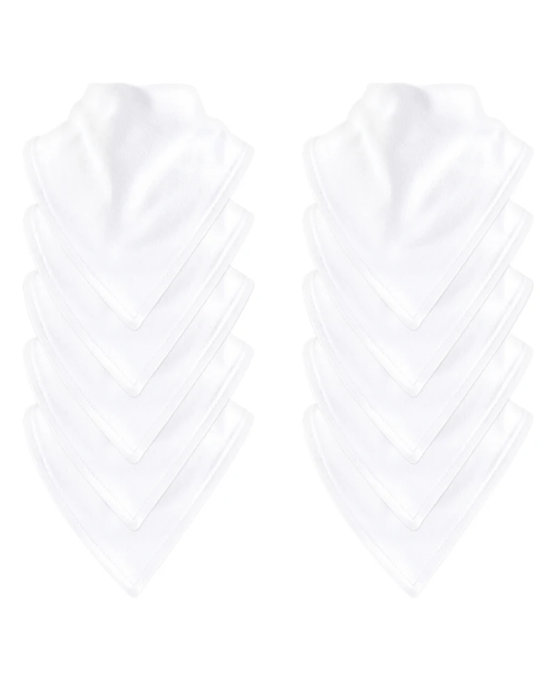Luvable Friends Unisex Baby Bandana Bibs, White 10-Pack, One Size