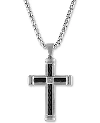 Esquire Men's Jewelry Diamond Accent Cross 22" Pendant Necklace in Stainless Steel & Black Ion-Plate, Created for Macy's