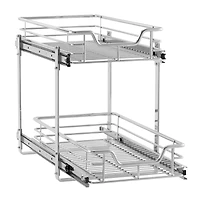 Household Essentials Glidez 11.75" W Steel Pull-Out Storage Organizer, 2-Tier Design, Chrome