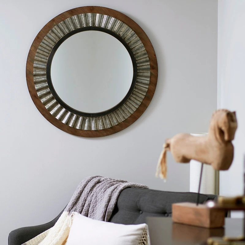 Household Essentials Wood Framed Sunburst Metal Mirror