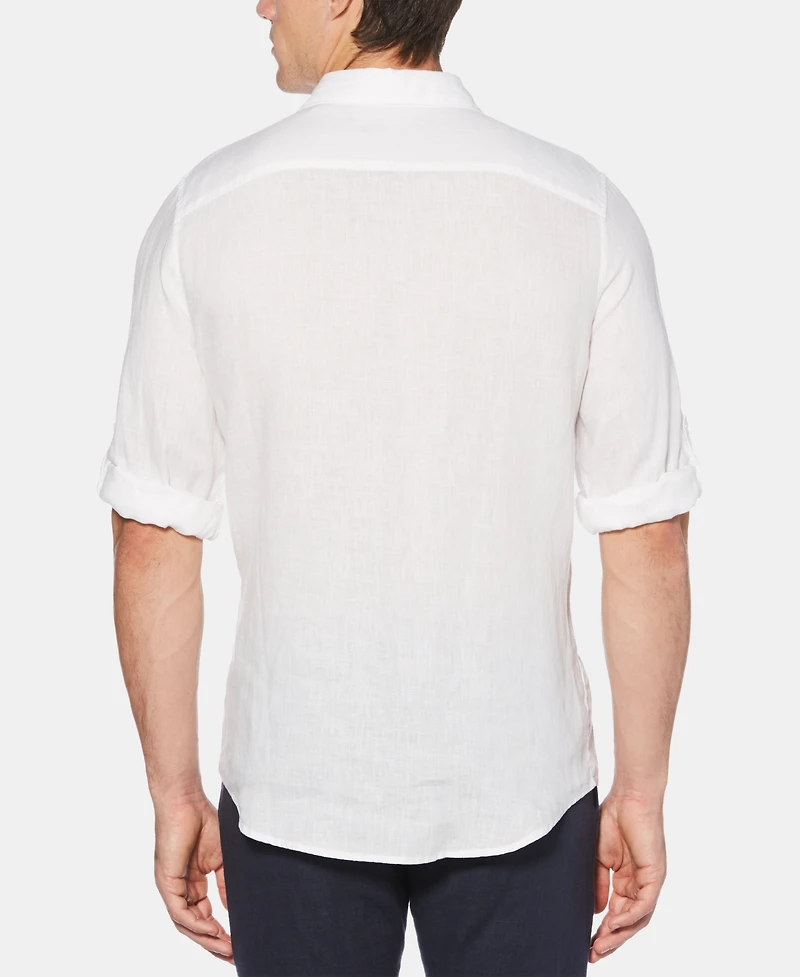 Men's Solid Linen Roll Sleeve Shirt