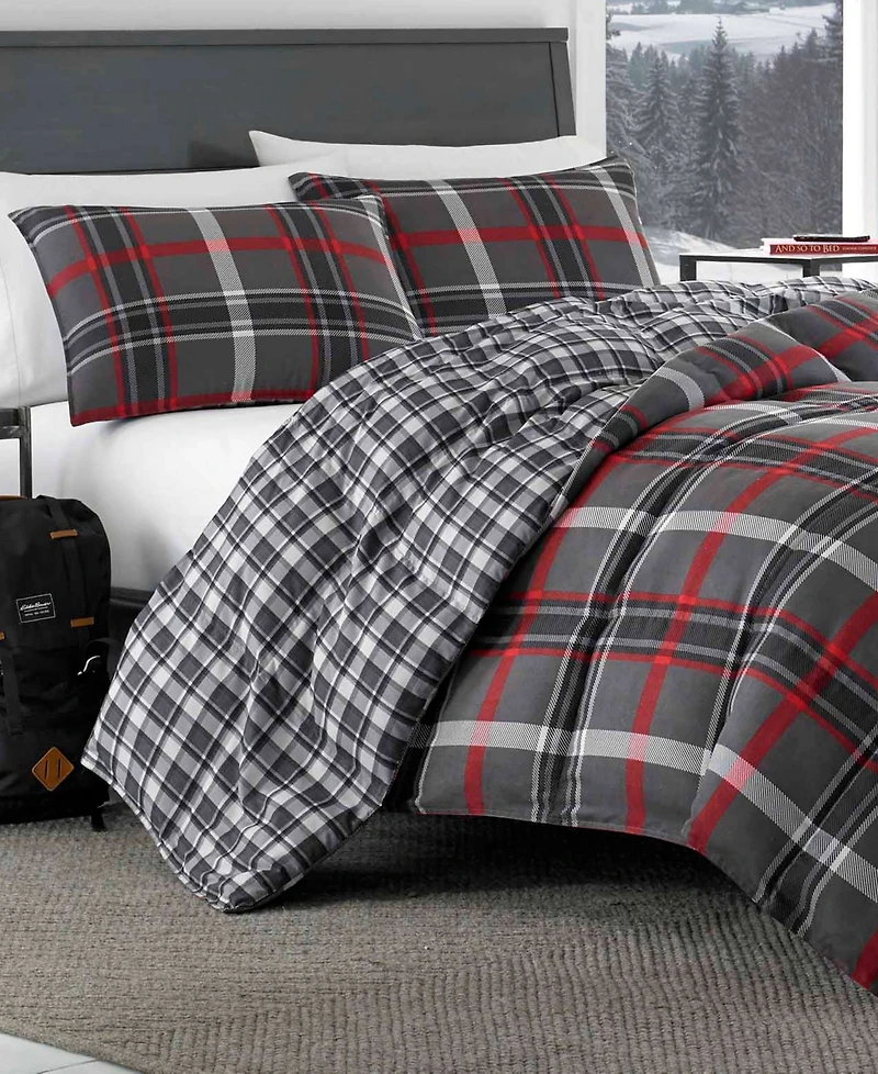 Closeout! Eddie Bauer Willow Plaid Microsuede Reversible Comforter Set