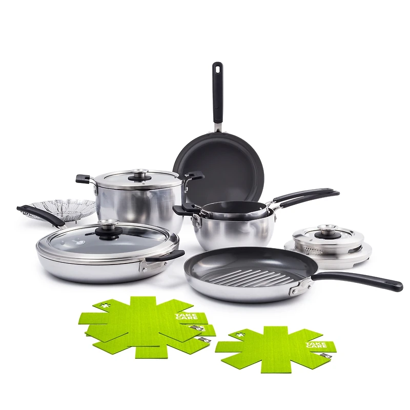 GreenPan Levels 11-Pc. Stainless Steel Stackable Ceramic Nonstick Cookware Set, Exclusively at Macy's