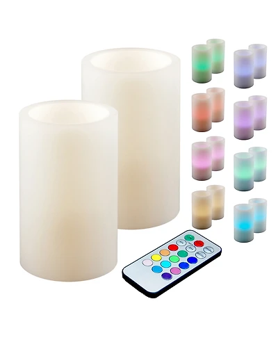 Lumabase Set of 2 Multi Colored Flickering Led Candle with Remote Control
