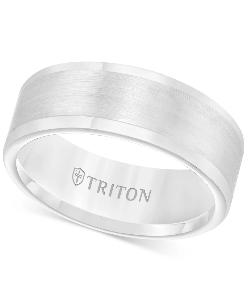 Triton Men's Ring, 8mm Wedding Band White or Black Tungsten