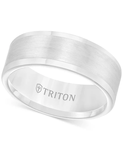 Triton Men's Ring, 8mm Wedding Band White or Black Tungsten