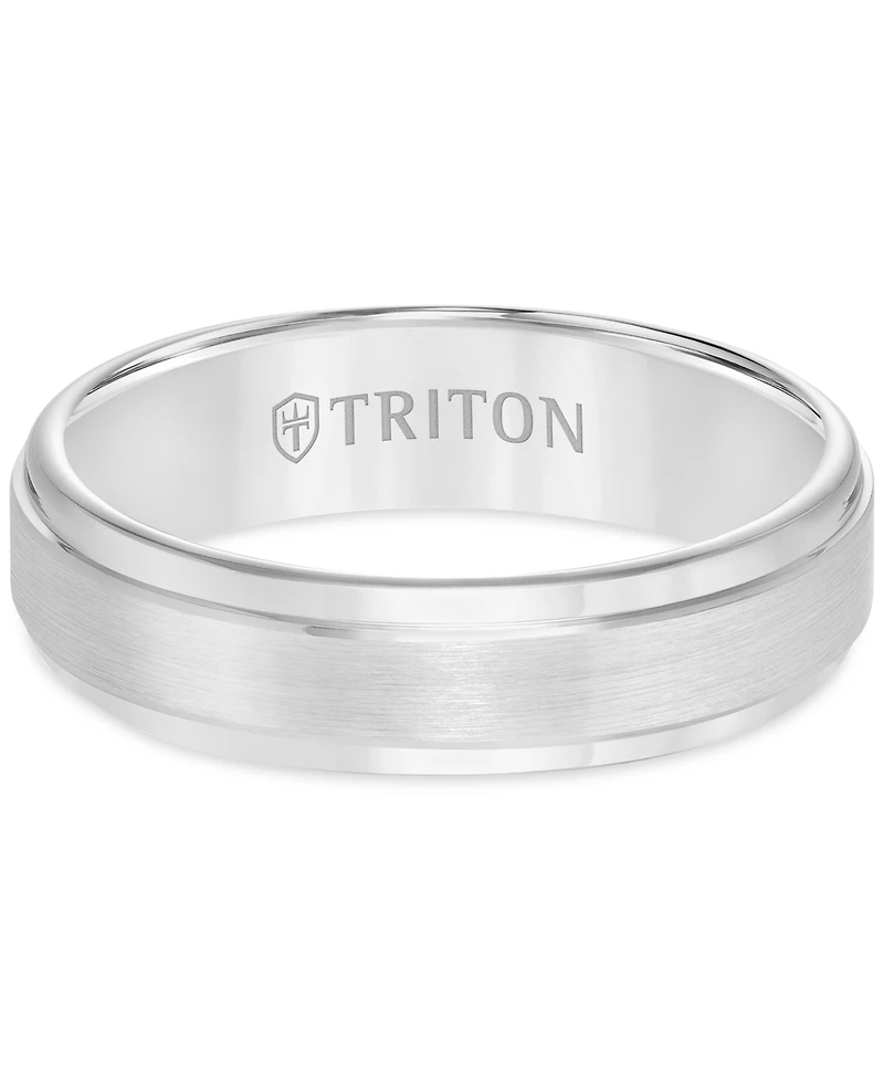 Triton Men's White Tungsten Carbide Ring, Comfort Fit Wedding Band (6mm)