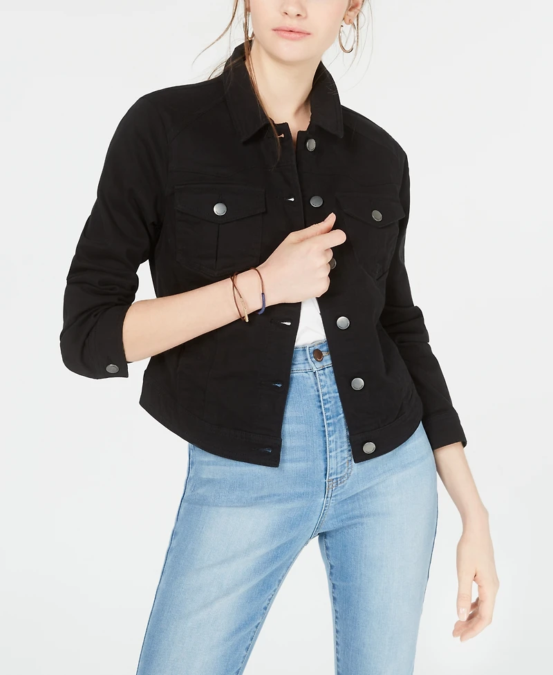 Tinseltown Juniors' Black High-Low Jean Jacket