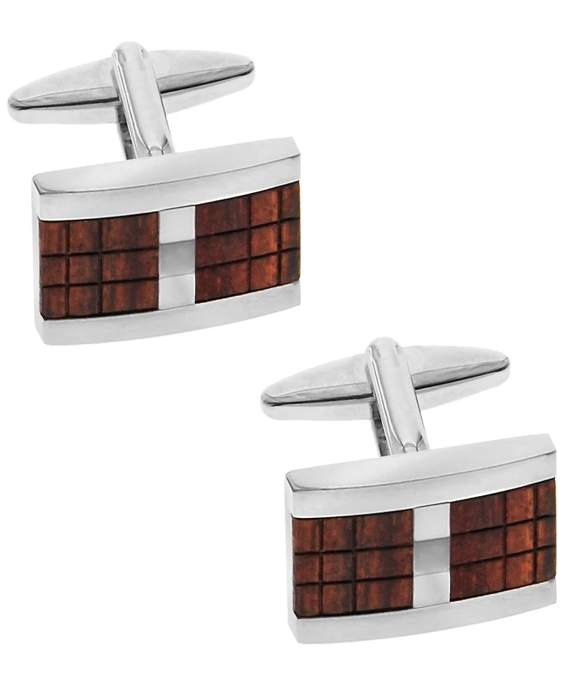Sutton Silver-Tone Wood Inset Cufflinks