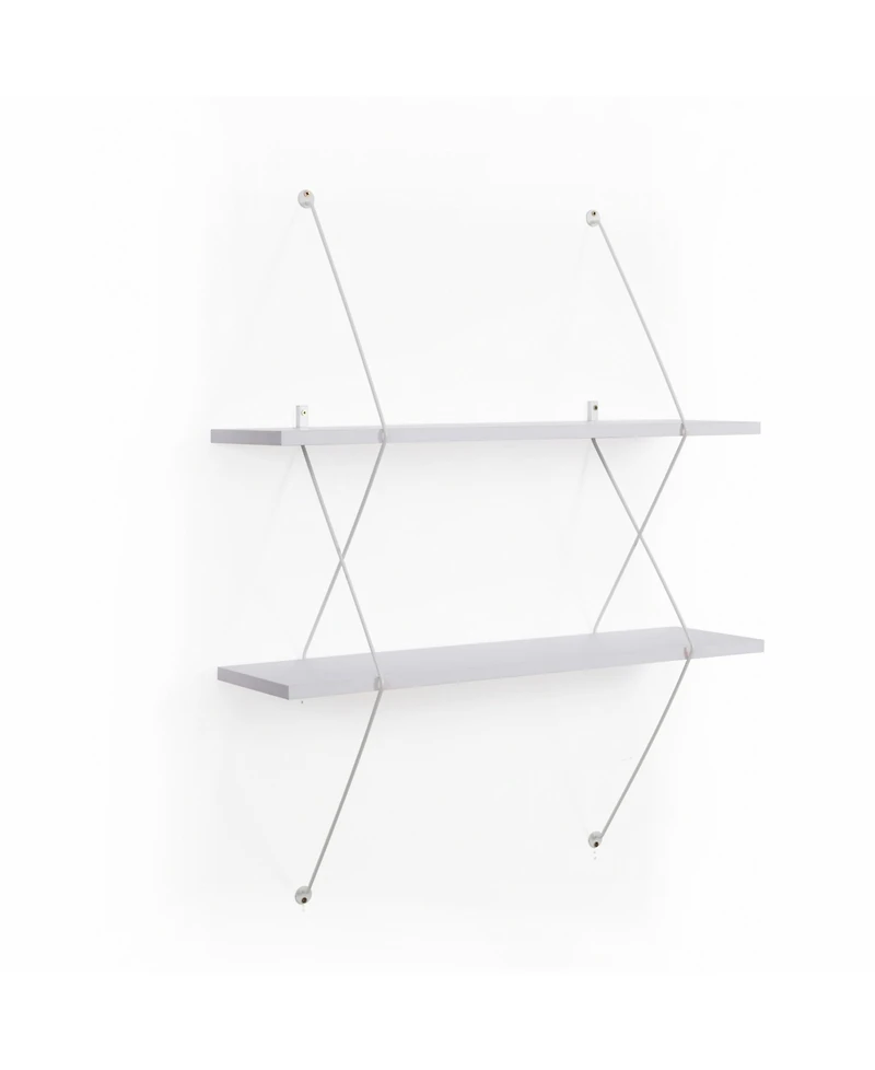 Danya B. Contemporary Two Level White Shelving System with Wire Brackets