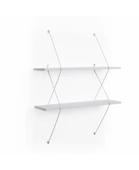 Danya B. Contemporary Two Level White Shelving System with Wire Brackets
