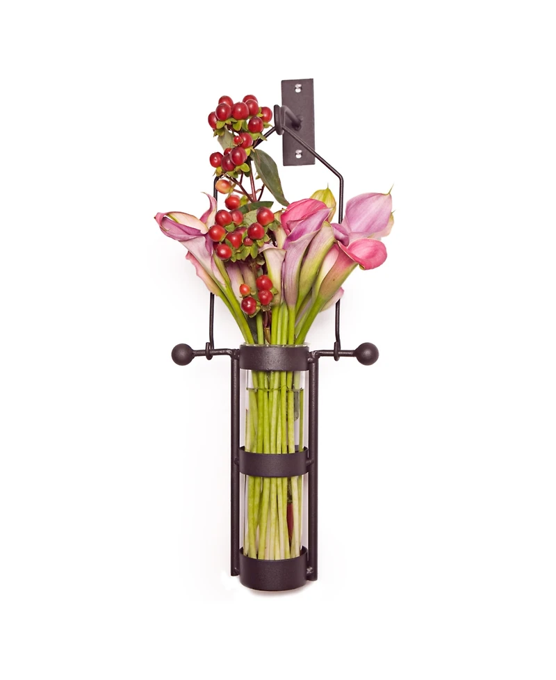 Danya B. Wall Mount Hanging Glass Cylinder Vase Set with Metal Cradle and Hook