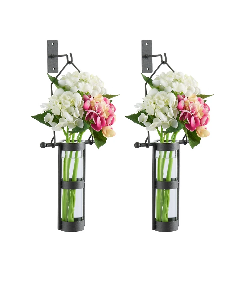 Danya B. Wall Mount Hanging Glass Cylinder Vase Set with Metal Cradle and Hook