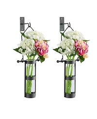 Danya B. Wall Mount Hanging Glass Cylinder Vase Set with Metal Cradle and Hook