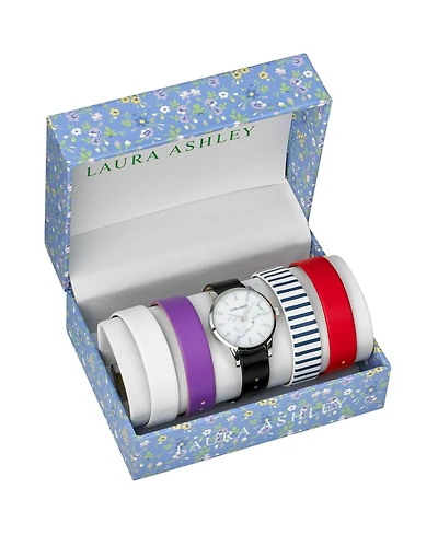 Laura Ashley Silver Slidethrough Interchangeable Marble Dial Set Watch