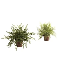 Nearly Natural Fern w/ Decorative Planter, Set of 2