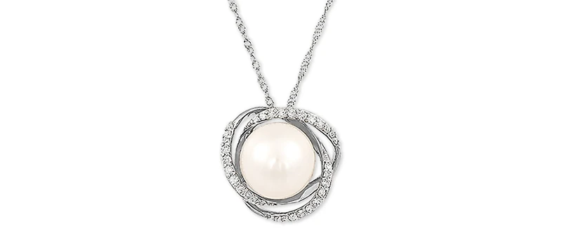 Honora Cultured Freshwater Pearl (8mm) & Diamond (1/8 ct. t.w.) 18" Pendant Necklace 14k Yellow Gold or White