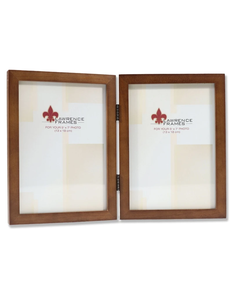 Lawrence Frames 766057D Nutmeg Wood Hinged Double Picture Frame - 5" x 7"