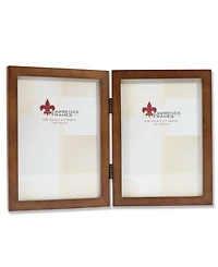 Lawrence Frames 766057D Nutmeg Wood Hinged Double Picture Frame - 5" x 7"