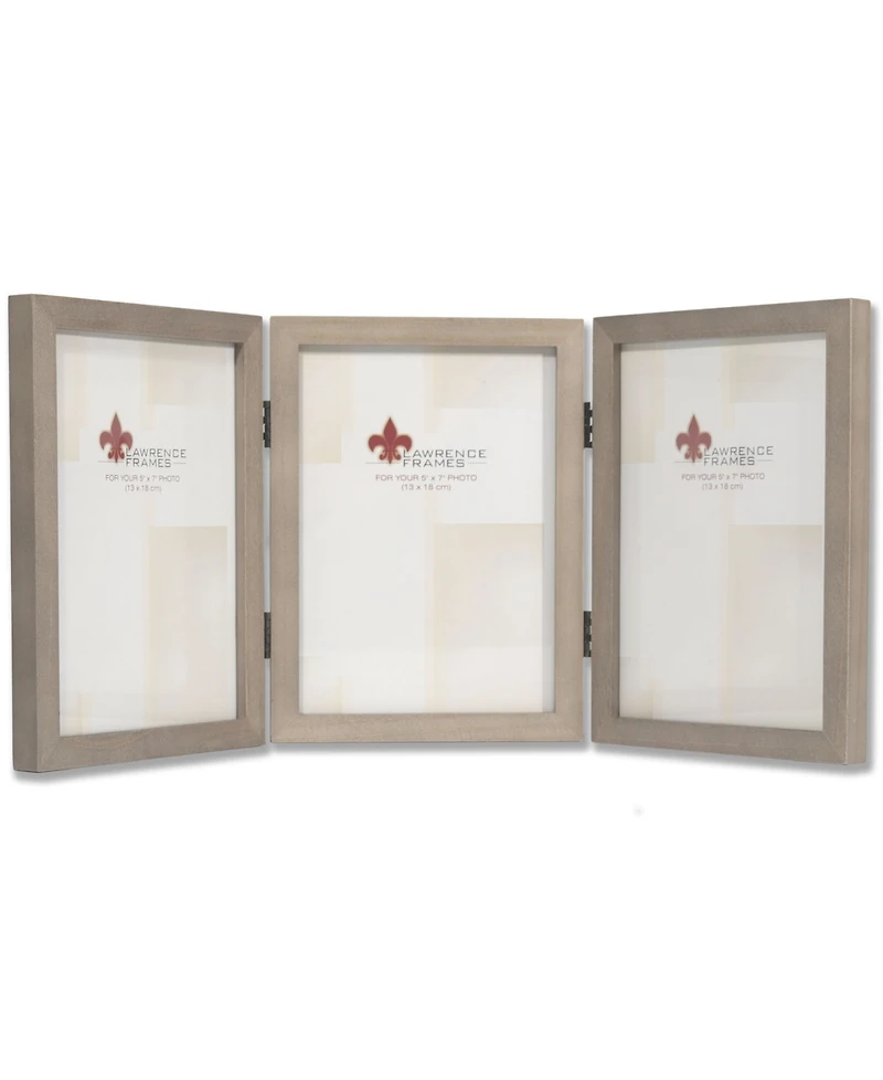 Lawrence Frames Hinged Triple Gray Wood Picture Frame - Gallery Collection - 5" x 7"