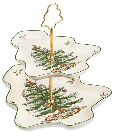 Spode Christmas Tree Sculpted 2-Tiered Server