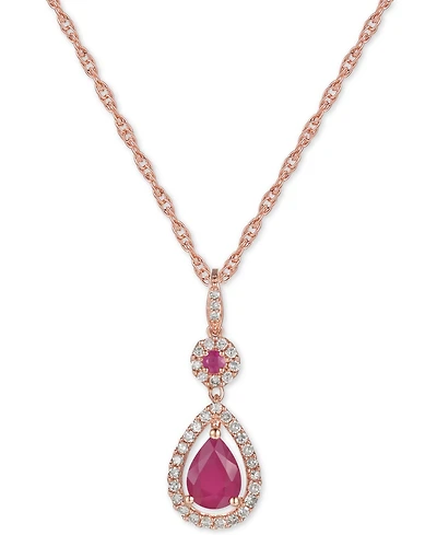 Ruby (1-1/4 ct. t.w.) and Diamond (1/3 ct. t.w.) Pendant Necklace in 14k Rose Gold (Also Available In Tanzanite)