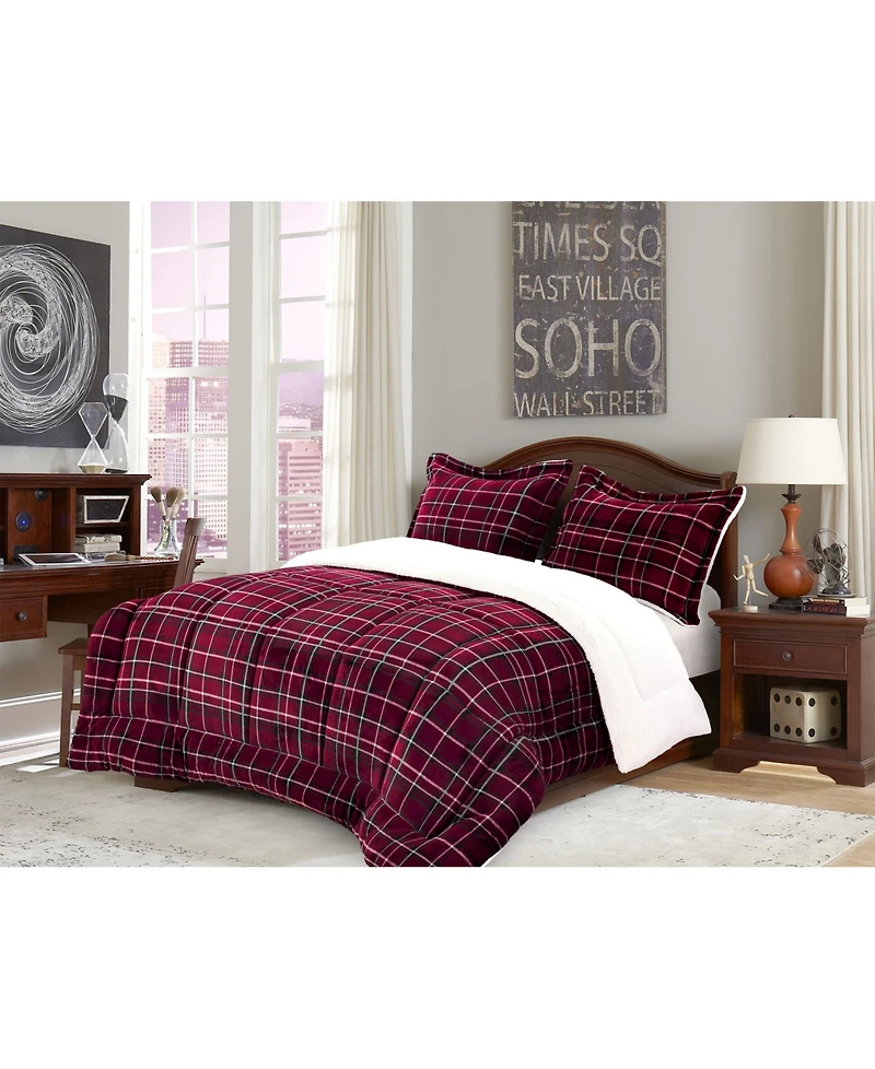 Elegant Comfort Plaid Micromink/Sherpa Reversible Down Alternative Microsuede 3-Pc. Comforter Sets, Full/Queen