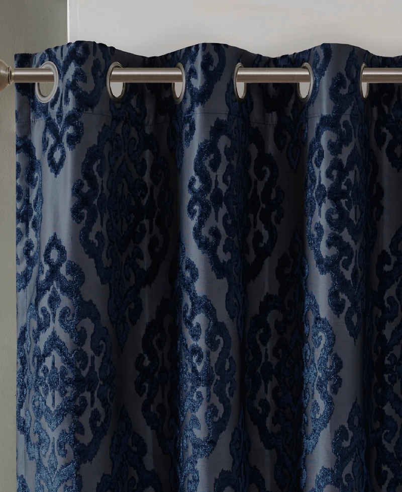 Mirage Knitted Jacquard Damask Total blackout curtains for bedroom, Silver grommet top fit up to 1.25 inches rod Single Curtain Panel for Living Room