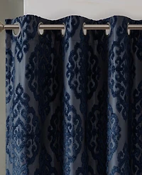Mirage Knitted Jacquard Damask Total blackout curtains for bedroom, Silver grommet top fit up to 1.25 inches rod Single Curtain Panel for Living Room