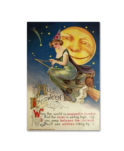 Vintage Apple Collection 'Halloween Witch Green Dress Moon' Canvas Art