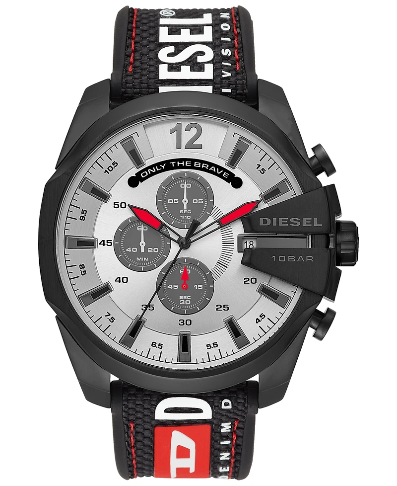 Diesel Men's Chronograph Mega Chief Black Silicone Strap Watch 51mm
