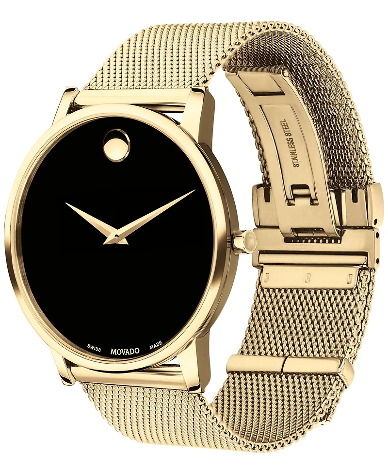 Movado Men's Swiss Museum Gold-Tone Pvd Stainless Steel Mesh Bracelet Watch 40mm