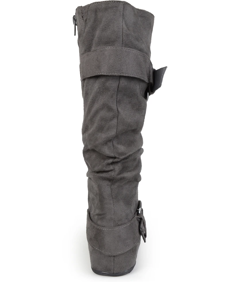 Journee Collection Women's Jester Rouched Buckle Mid Shaft Boots