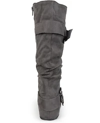 Journee Collection Women's Jester Rouched Buckle Mid Shaft Boots
