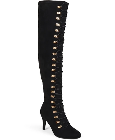 Journee Collection Women's Trill Wide Calf Lace Up Over The Knee Dress Boots