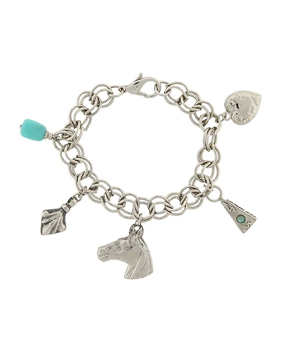 2028 Silver-Tone Turquoise Color Accents and Multi-Charm Bracelet