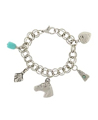 2028 Silver-Tone Turquoise Color Accents and Multi-Charm Bracelet