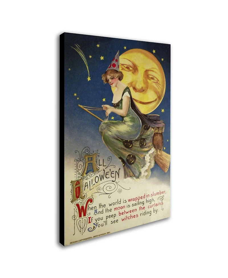 Vintage Apple Collection 'Halloween Witch Green Dress Moon' Canvas Art - 30" x 47"