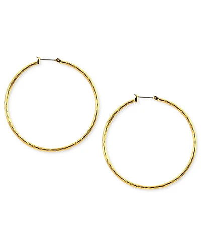 Anne Klein Gold-tone Textured Hoop Earrings, 2"