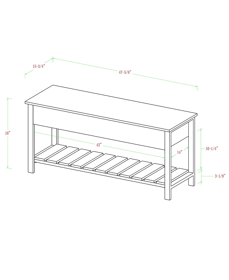 48" Open-Top Storage Bench with Shoe Shelf - White Oak