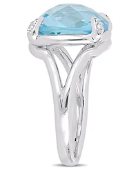 Blue Topaz (9 ct.t.w.) and White (1/20 Split Shank Cocktail Ring Sterling Silver