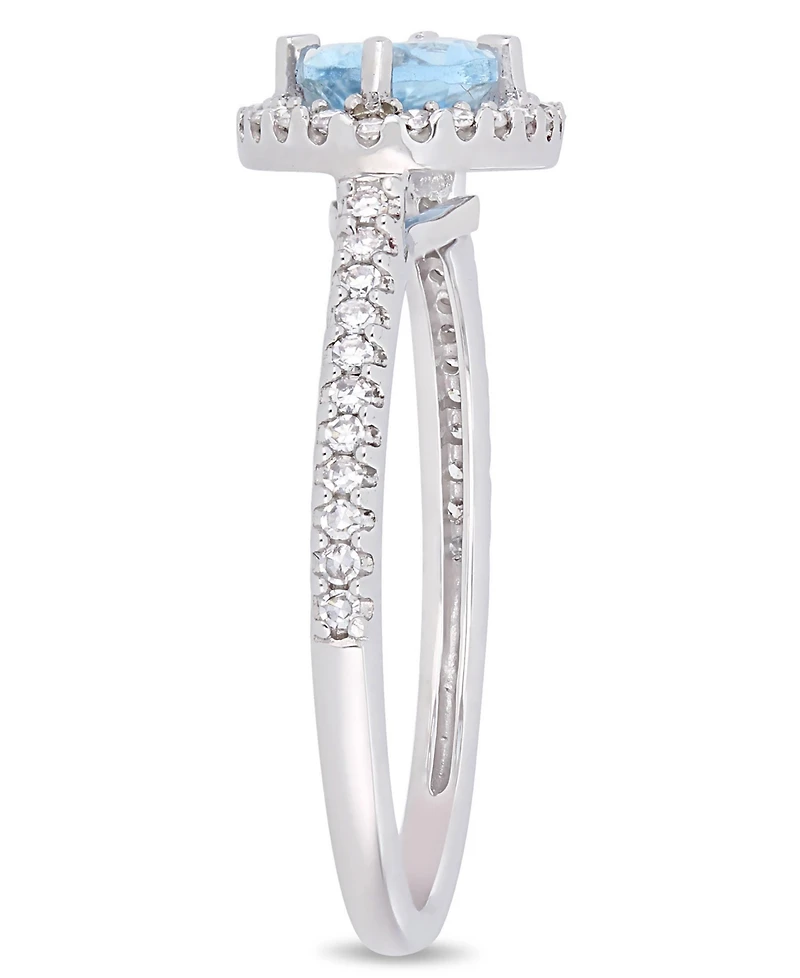 Aquamarine (5/8 ct.t.w.) and Diamond (1/4 ct.t.w.) Halo Ring in 10k White Gold